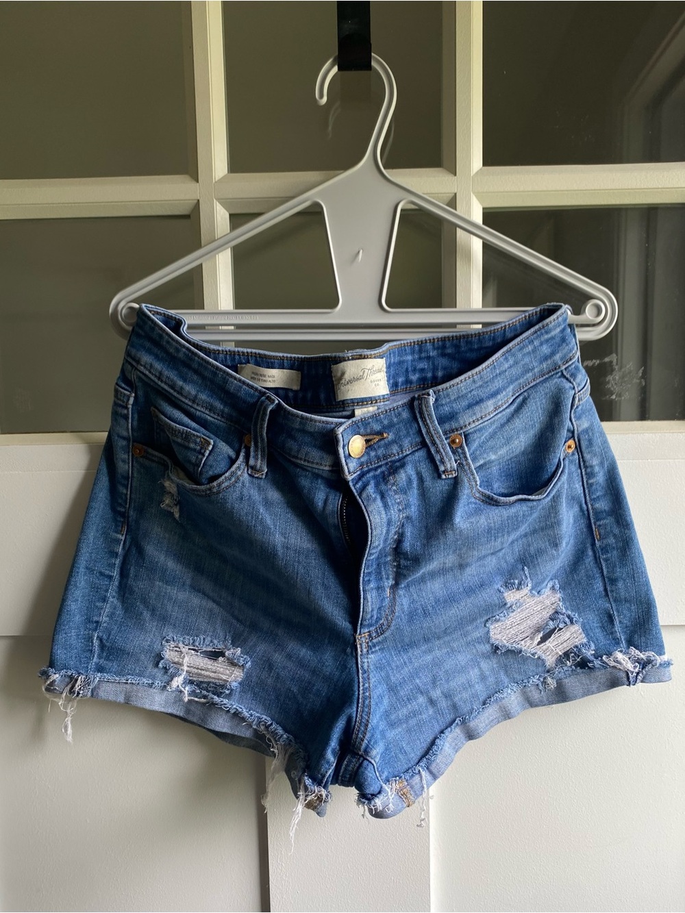 Universal Thread Light Blue Distressed Denim Shortalls